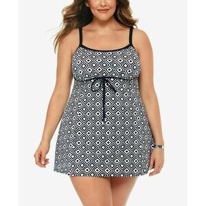 SWIM SOLUTIONS Princess Seam Empire Waist Tummy Control Swimdress 10 Navy